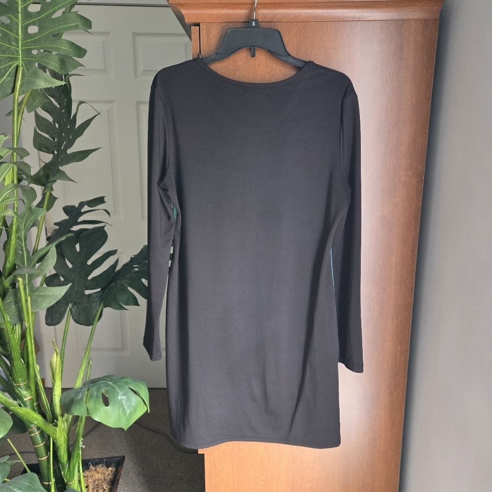 Tesoro Moda Water Color Print Black Women's Top Medium - Picture 2 of 4